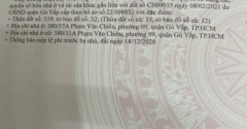 Đất hẻm 380/37A Phạm Văn Chiêu, Phường 9, Gò Vấp, Hẻm 6m, 4x15m, NH, Cn 59,2 m2, 5,9 tỷ TL