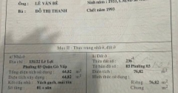 Bán Chdv hẻm 146/31 Trương Đăng Quế, Phường 1, Gò Vấp, Hẻm 4m, 4,1x20,3m, NH 7,2m, Cn 76,8 m2, trệt 1 lầu, 6PN, 6WC, Full nội thất, Thu nhập 40tr/tháng, 8,95 tỷ TL